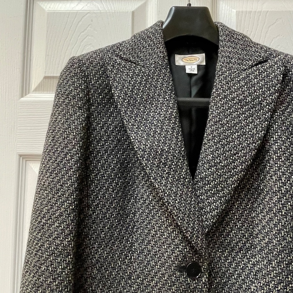 Vintage‎ Talbots Women's Size 2 Black/White Tweed 2 Button Blazer Lined Pockets